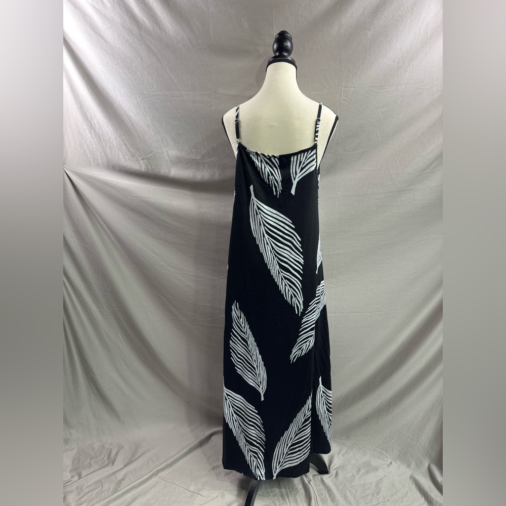 Boho Leaf Print Sleeveless Maxi Dress Black - Picture 9 of 9